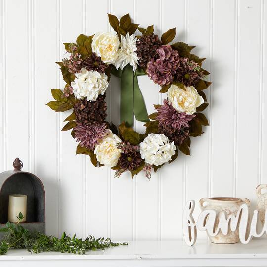 24" Peony, Dahlia & Hydrangea Wreath